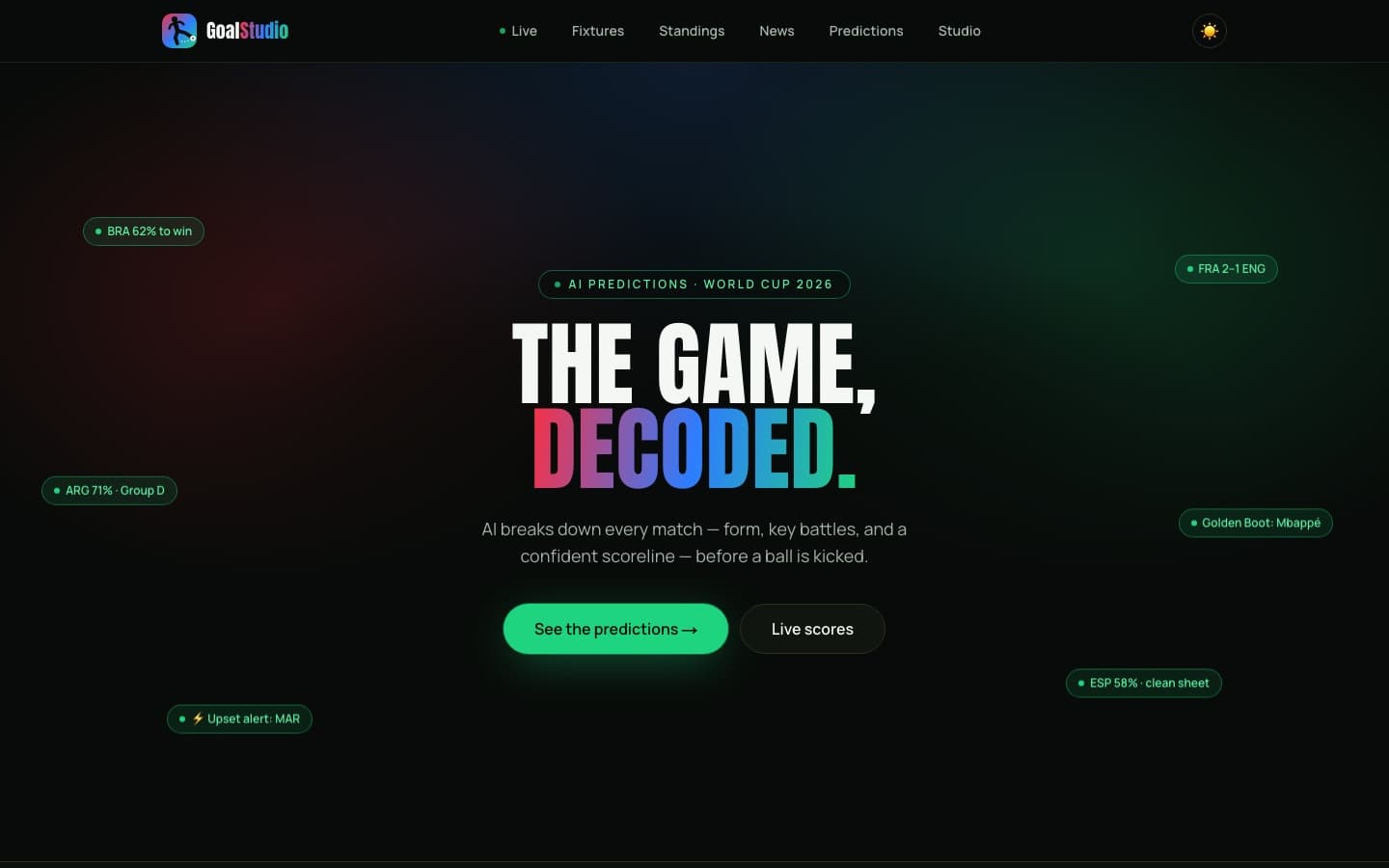 The GoalStudio home page