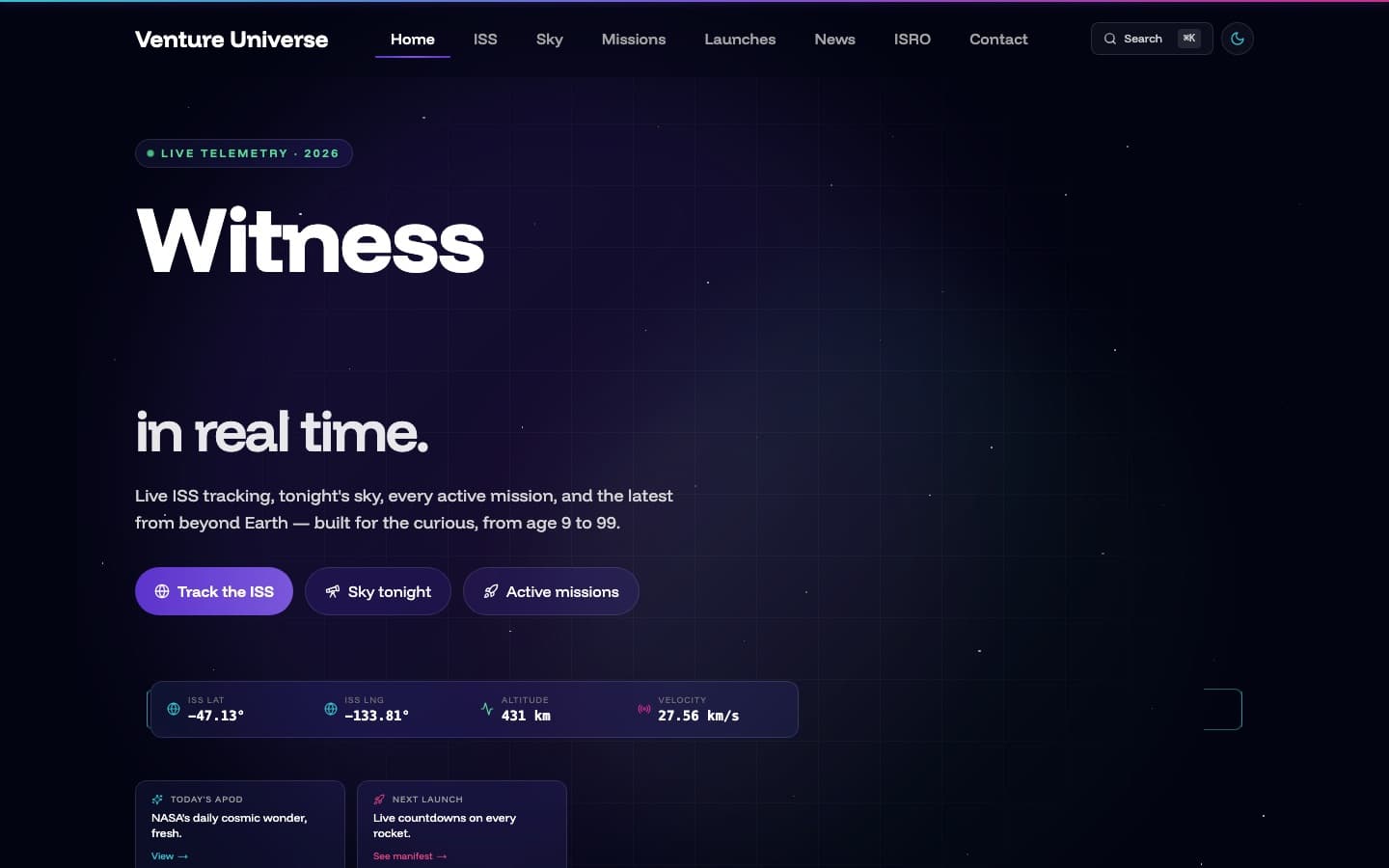 The Venture Universe home page